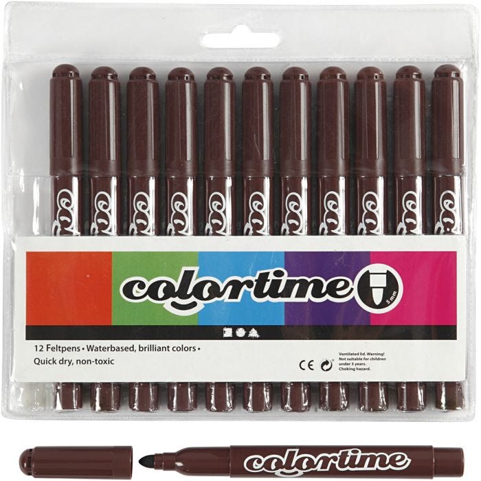 Feutres Colortime, trait 5 mm, brun foncé, 12 pièces/ 1 Pq.