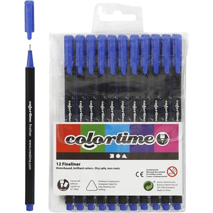 Feutres Fineliner Colortime, trait 0,6-0,7 mm, bleu foncé, 12 pièces/ 1 Pq.