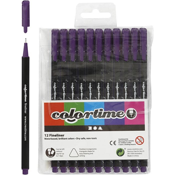 Feutres Fineliner Colortime, trait 0,6-0,7 mm, violet, 12 pièces/ 1 Pq.