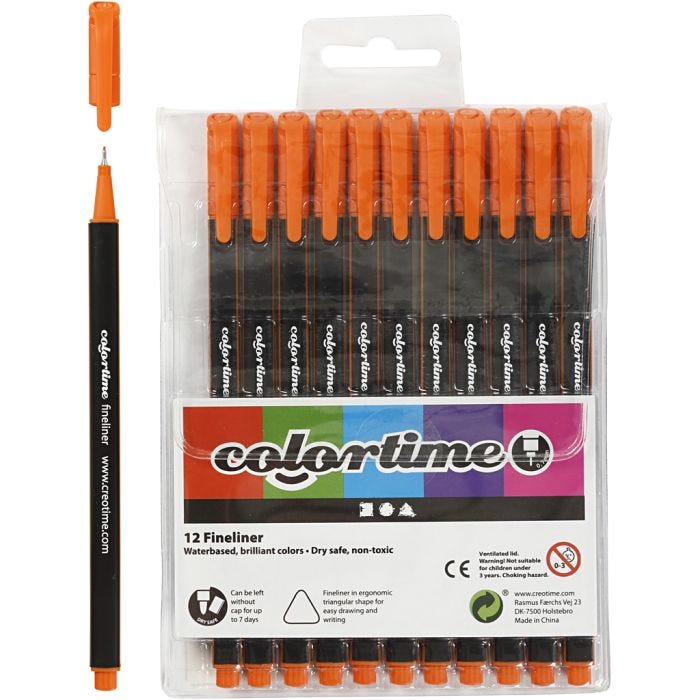 Feutres Fineliner Colortime, trait 0,6-0,7 mm, orange, 12 pièces/ 1 Pq.