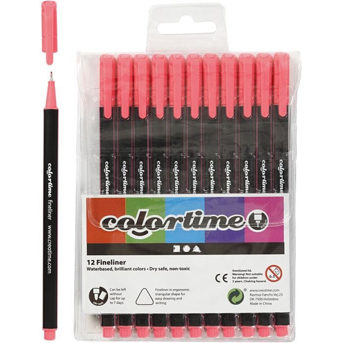 Feutres Fineliner Colortime, trait 0,6-0,7 mm, rose, 12 pièces/ 1 Pq.