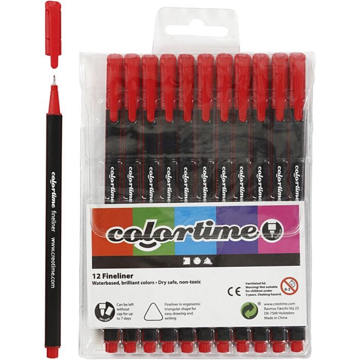 Feutres Fineliner Colortime, trait 0,6-0,7 mm, rouge, 12 pièces/ 1 Pq.
