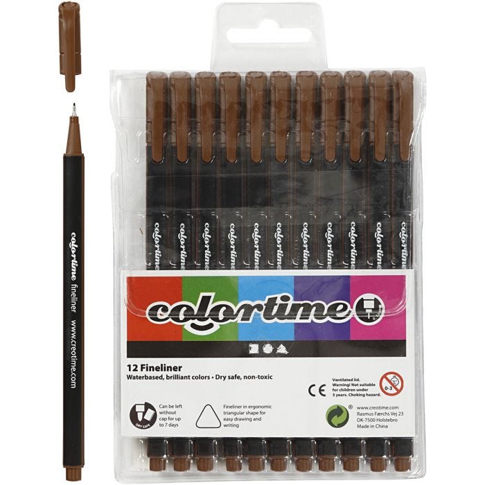 Feutres Fineliner Colortime, trait 0,6-0,7 mm, brun, 12 pièces/ 1 Pq.
