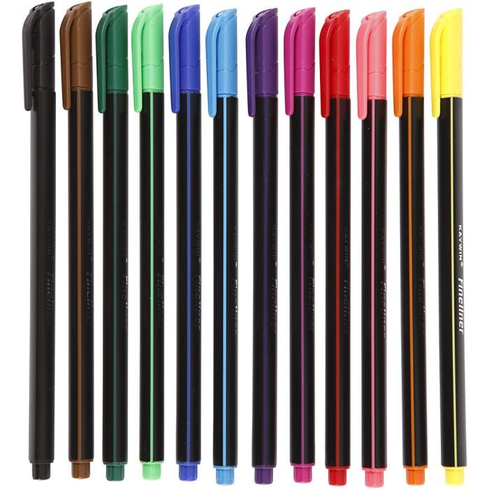 Feutres Fineliner Colortime, trait 0,6-0,7 mm, ass. de couleurs, 12 pièces/ 1 Pq.