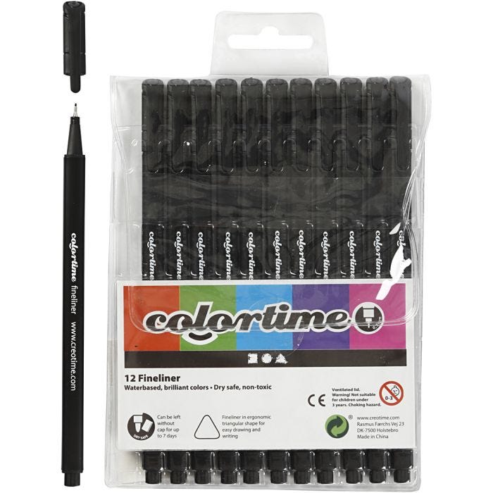 Feutres Fineliner Colortime, trait 0,6-0,7 mm, noir, 12 pièces/ 1 Pq.