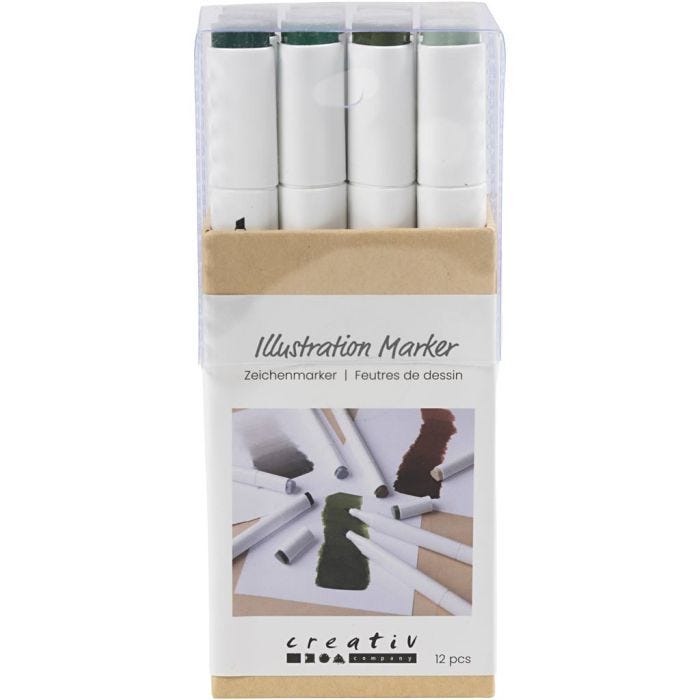 Tekenstift, lijndikte 1+8 mm, Natuurlijke kleuren, 12 stuk/ 1 doos