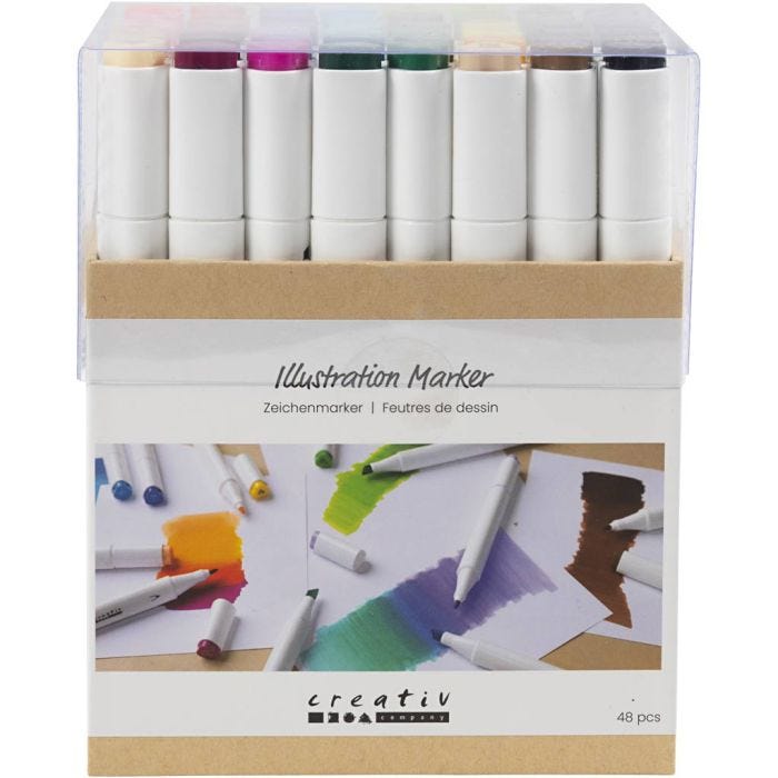 Tekenstift, lijndikte 1+8 mm, standaardkleuren, 48 stuk/ 1 doos