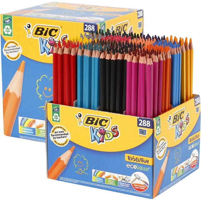 BIC Crayons de Couleur Triangulaires Evolution, L : 17,5 cm, mine 3 mm, ass. de couleurs, 288 pièces/ 1 Pq.