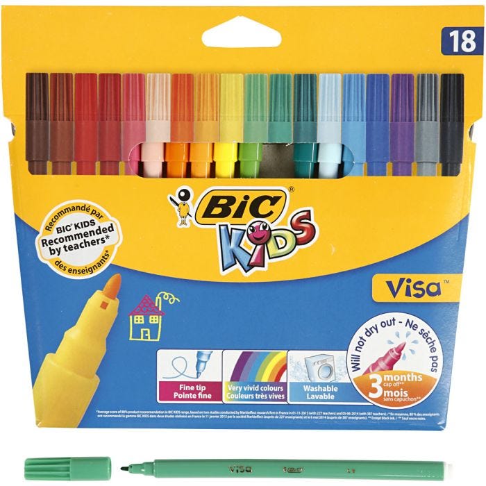 BIC Feutre Visa Fin, trait 1,6 mm, ass. de couleurs, 18 pièces/ 1 Pq.