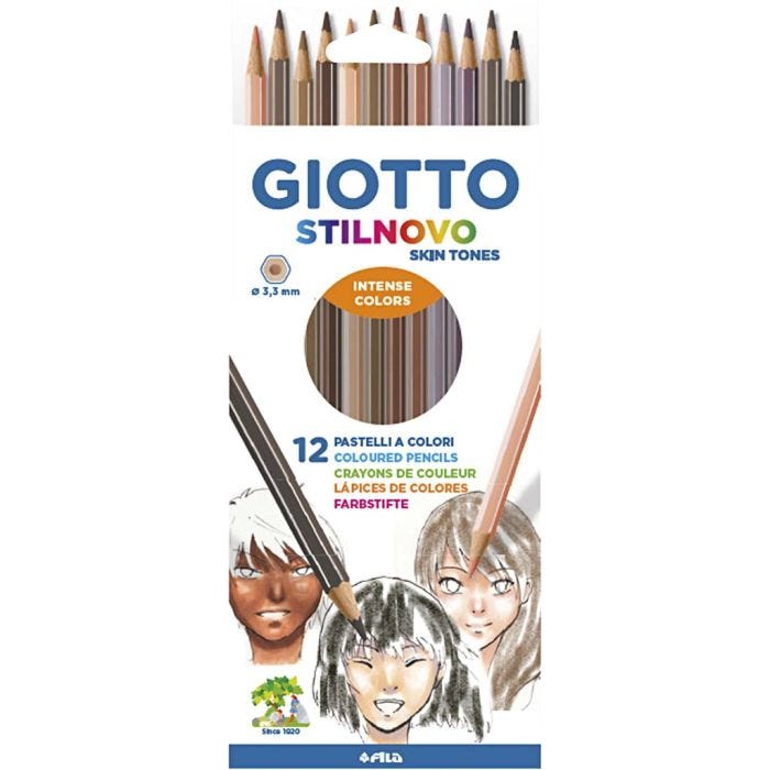 Crayons de couleur GIOTTO Stilnovo, d 6,8 mm, trait 3,3 mm, Couleurs peau, 12 pièces/ 1 Pq.