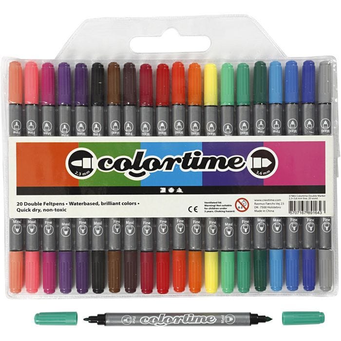 Colortime Dubbelstift, lijndikte 2,3+3,6 mm, standaardkleuren, 20 stuk/ 1 doos