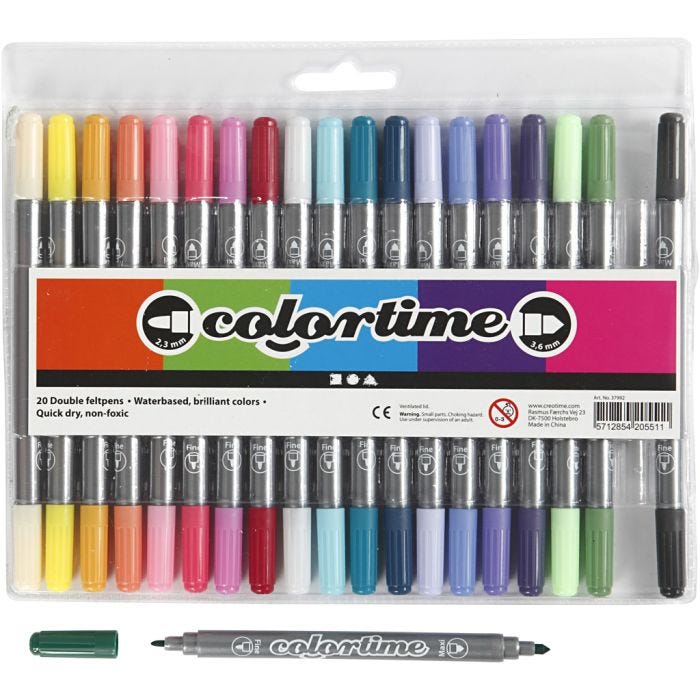 Colortime Dubbelstift, lijndikte 2,3+3,6 mm, extra kleuren, 20 stuk/ 1 doos