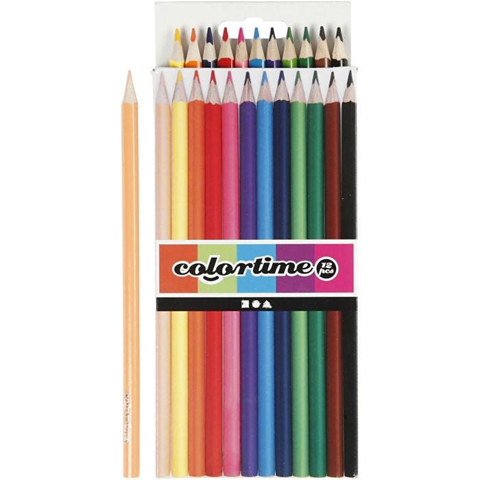 Crayons de Couleur Colortime, L : 17,45 cm, mine 3 mm, ass. de couleurs, 12 pièces/ 1 Pq.