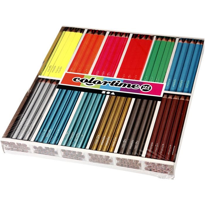 Crayons de Couleur Colortime, L : 17,45 cm, mine 3 mm, couleurs métalliques, couleurs néons, 144 pièces/ 1 Pq.