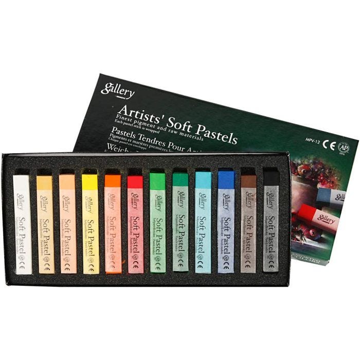 Pastels Tendres Gallery Set, L : 6,5 cm, ép. 10 mm, ass. de couleurs, 12 pièces/ 1 Pq.