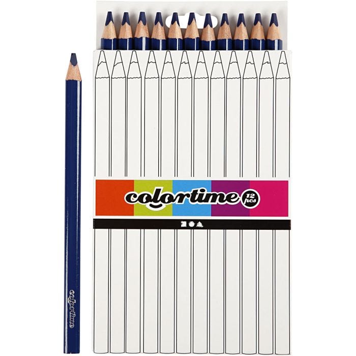 Crayons de Couleur Colortime, L : 17,45 cm, mine 5 mm, JUMBO, bleu foncé, 12 pièces/ 1 Pq.
