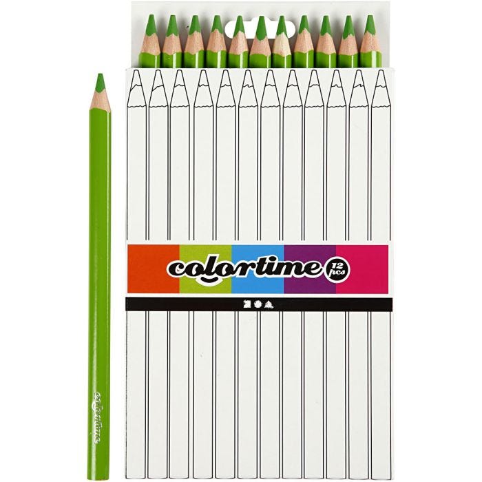 Crayons de Couleur Colortime, L : 17,45 cm, mine 5 mm, JUMBO, vert clair, 12 pièces/ 1 Pq.