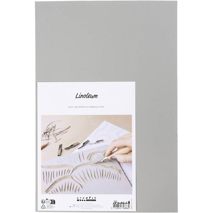 Linoleum, dim. 20x30 cm, ép. 3 mm, gris, 2 pièces/ 1 Pq.