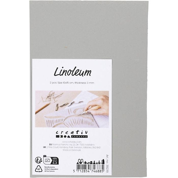 Linoleum, dim. 10x15 cm, ép. 3 mm, gris, 2 pièces/ 1 Pq.