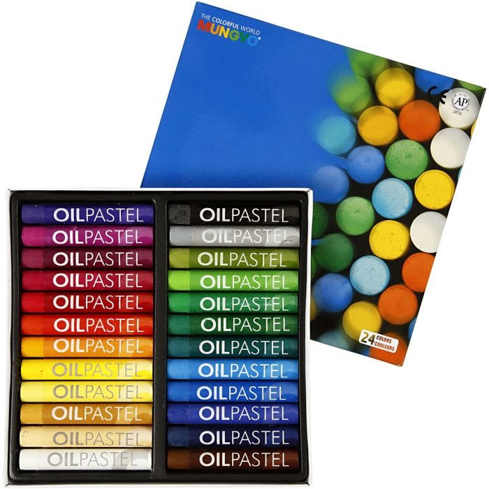 Pastels à l'huile Mungyo, L : 7 cm, ép. 11 mm, ass. de couleurs, 24 pièces/ 1 Pq.