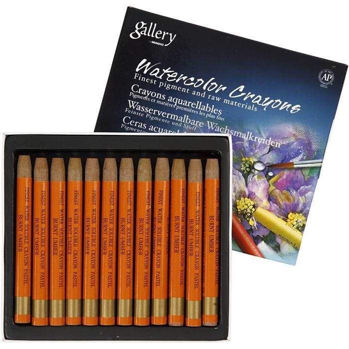 Pastels à la cire aquarellables, L : 9,3 cm, orange, 12 pièces/ 1 Pq.