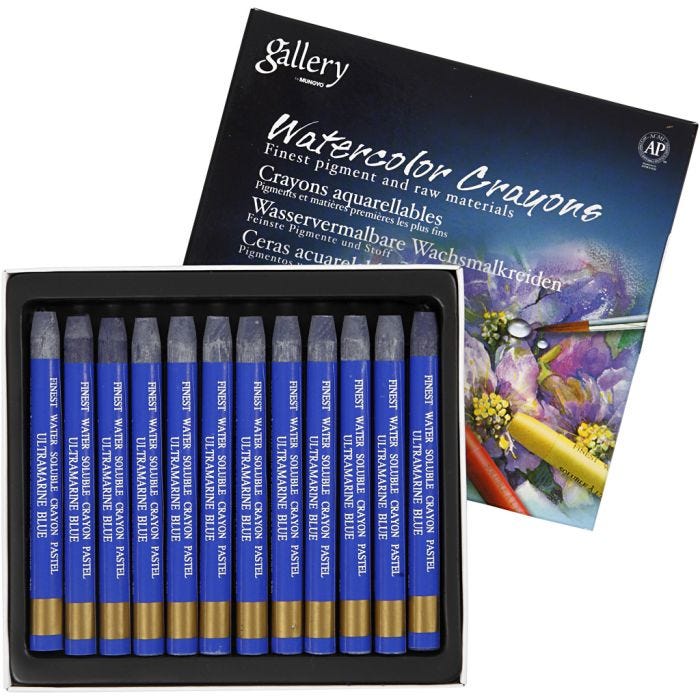 Pastels à la cire aquarellables, L : 9,3 cm, ép. 8 mm, ultra marine blue (339), 12 pièces/ 1 Pq.