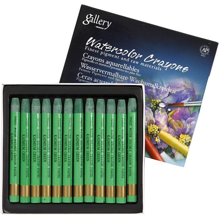 Pastels à la cire aquarellables, L : 9,3 cm, ép. 8 mm, kadmium green (345), 12 pièces/ 1 Pq.