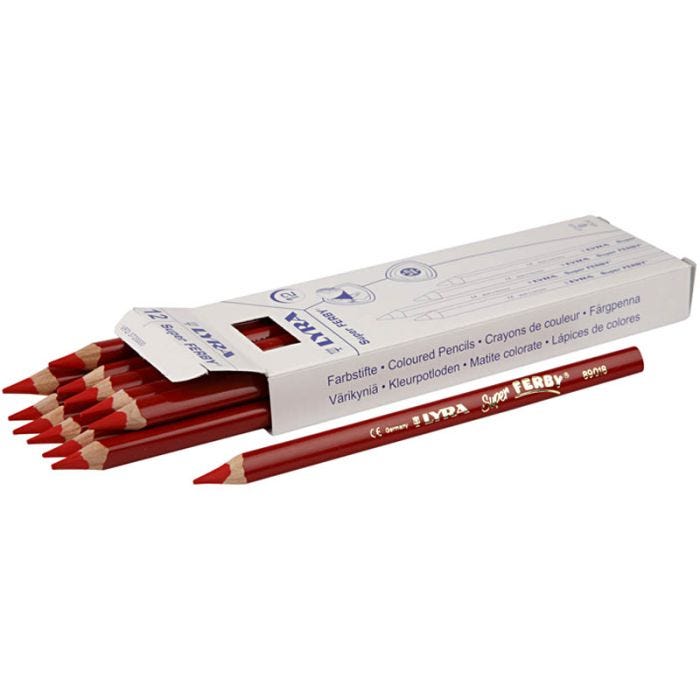 Crayons de couleur Lyra Super Ferby 1, L : 18 cm, mine 6,25 mm, rouge, 12 pièces/ 1 Pq.
