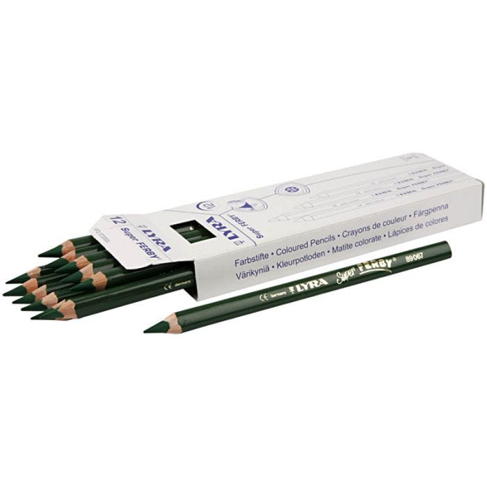 Crayons de couleur Lyra Super Ferby 1, L : 18 cm, mine 6,25 mm, vert, 12 pièces/ 1 Pq.