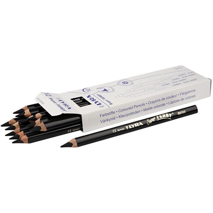 Crayons de couleur Lyra Super Ferby 1, L : 18 cm, mine 6,25 mm, noir, 12 pièces/ 1 Pq.