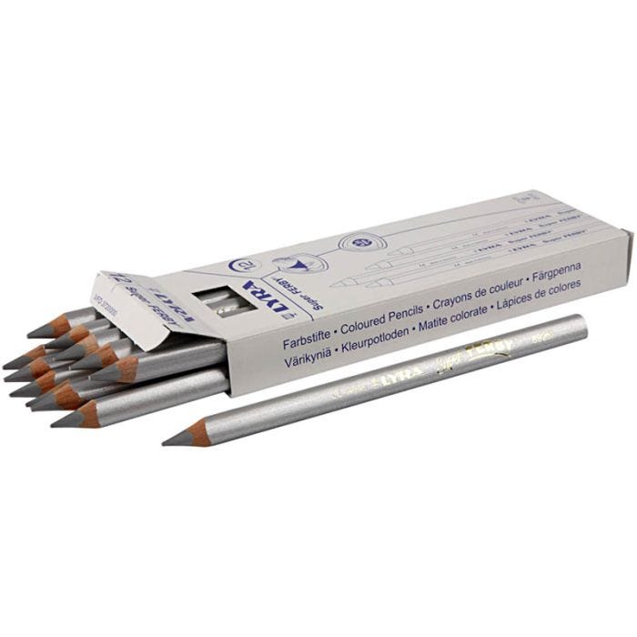 Crayons de couleur Lyra Super Ferby 1, L : 18 cm, mine 6,25 mm, argent, 12 pièces/ 1 Pq.