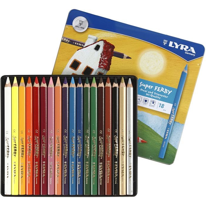 Crayons de couleur Lyra Super Ferby 1, L : 18 cm, mine 6,25 mm, ass. de couleurs, 18 pièces/ 1 Pq.