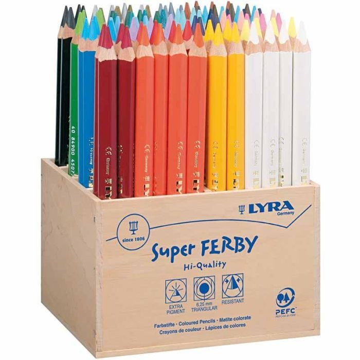 Crayons de couleur Lyra Super Ferby 1, L : 18 cm, mine 6,25 mm, ass. de couleurs, 96 pièces/ 1 Pq.