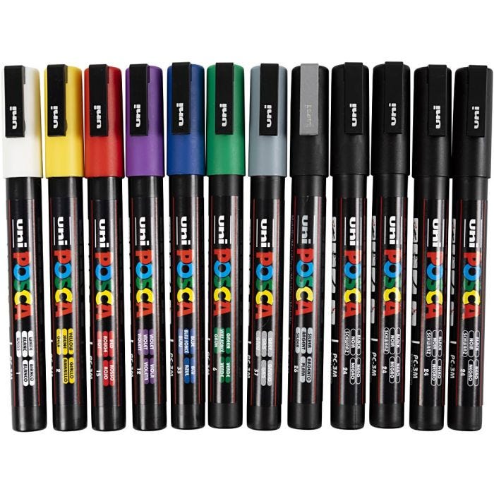 Feutre Posca, dim. PC-3M, trait 0,9-1,3 mm, ass. de couleurs, 12 pièces/ 1 Pq.