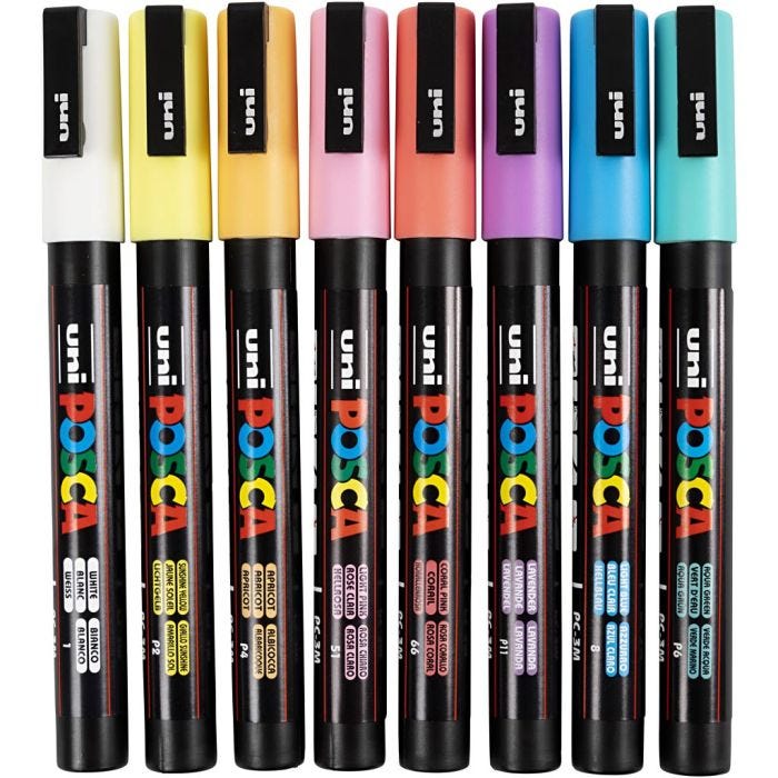 Feutre Posca, dim. PC-3M, trait 0,9 - 1,3 mm, ass. de couleurs, 8 ass./ 1 Pq.