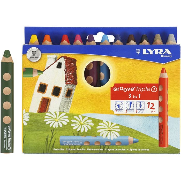 Crayons de Couleur Groove Triple1, L : 12 cm, mine 10 mm, ass. de couleurs, 12 pièces/ 1 Pq.