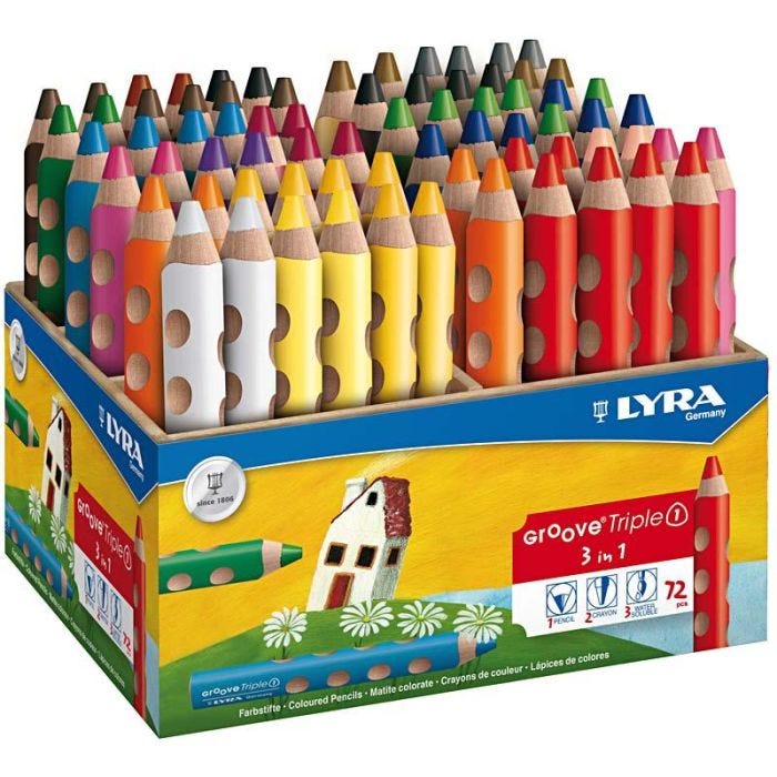 Crayons de Couleur Groove Triple1, L: 12 cm, mine 10 mm, ass. de couleurs, 72 pièce/ 1 Pq.