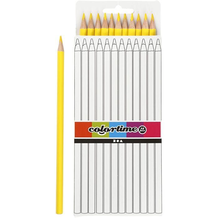 Crayons de Couleur Colortime, L : 17 cm, mine 3 mm, jaune, 12 pièces/ 1 Pq.