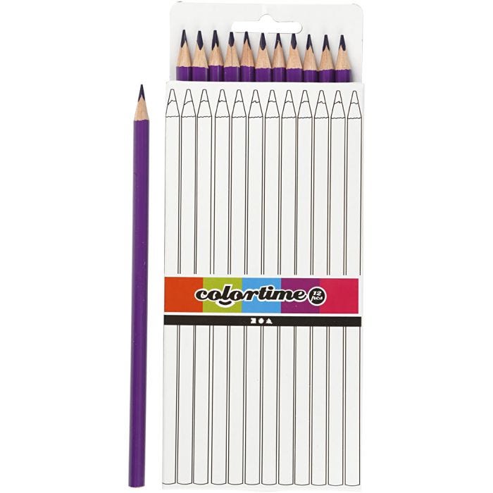 Crayons de Couleur Colortime, L : 17 cm, mine 3 mm, violet, 12 pièces/ 1 Pq.