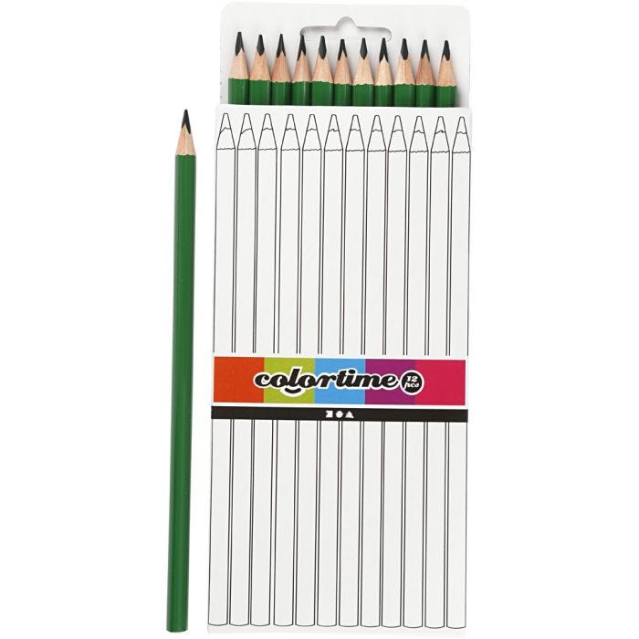 Crayons de Couleur Colortime, L : 17 cm, mine 3 mm, vert, 12 pièces/ 1 Pq.
