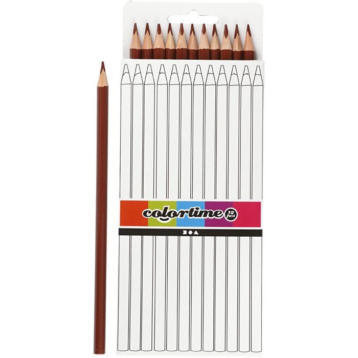 Crayons de Couleur Colortime, L : 17 cm, mine 3 mm, brun, 12 pièces/ 1 Pq.