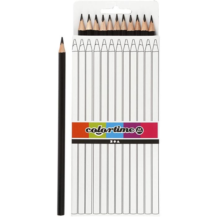 Crayons de Couleur Colortime, L : 17 cm, mine 3 mm, noir, 12 pièces/ 1 Pq.