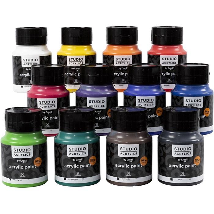 Peinture Acrylique Creall Studio, ass. de couleurs, 12x500 ml/ 1 Pq.