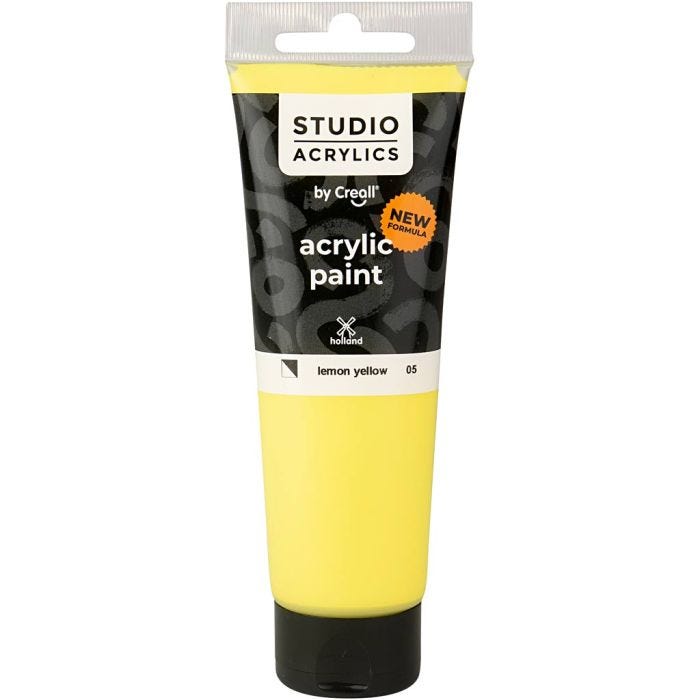 Peinture Acrylique Creall Studio, semi opaque, lemon yellow (05), 120 ml/ 1 flacon