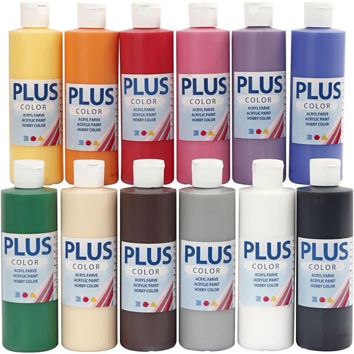 Peinture Acrylique Plus Color, couleurs classiques, 12x250 ml/ 1 Pq.
