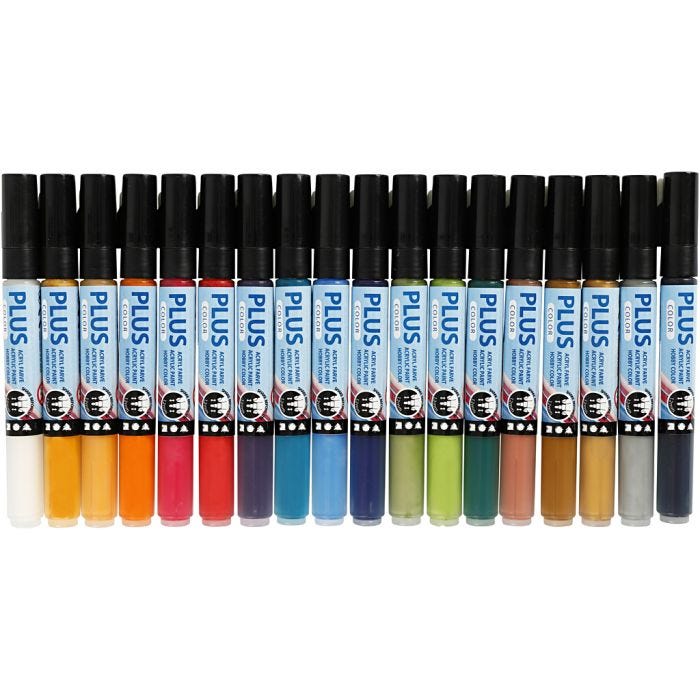 Feutres Plus Color, L : 14,5 cm, trait 1-2 mm, ass. de couleurs, 5,5 ml, 18 pièces/ 1 Pq.