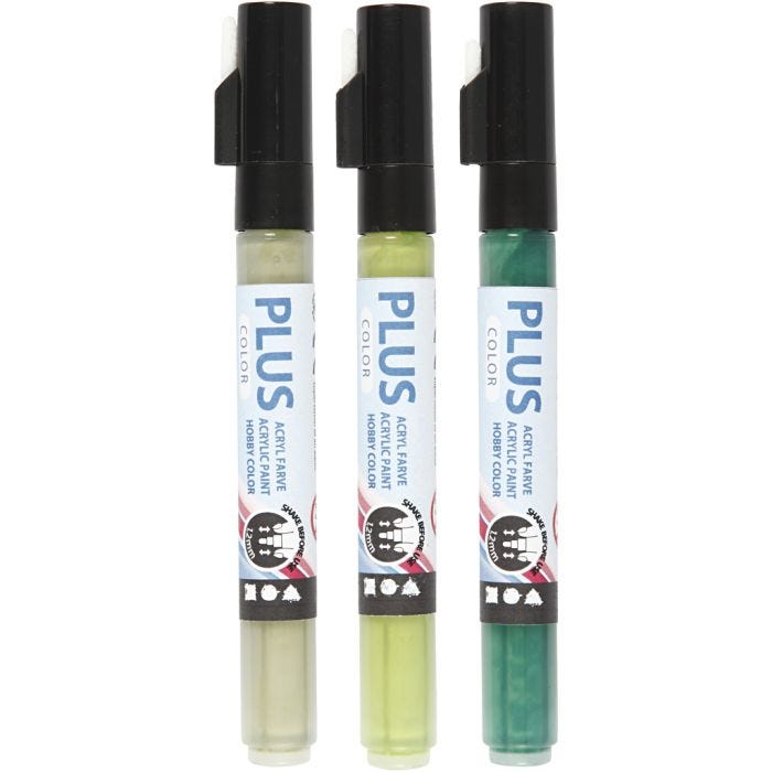 Feutres Plus Color, L : 14,5 cm, trait 1-2 mm, vert foncé, eucalyptus, leaf green, 5,5 ml, 3 pièces/ 1 Pq.