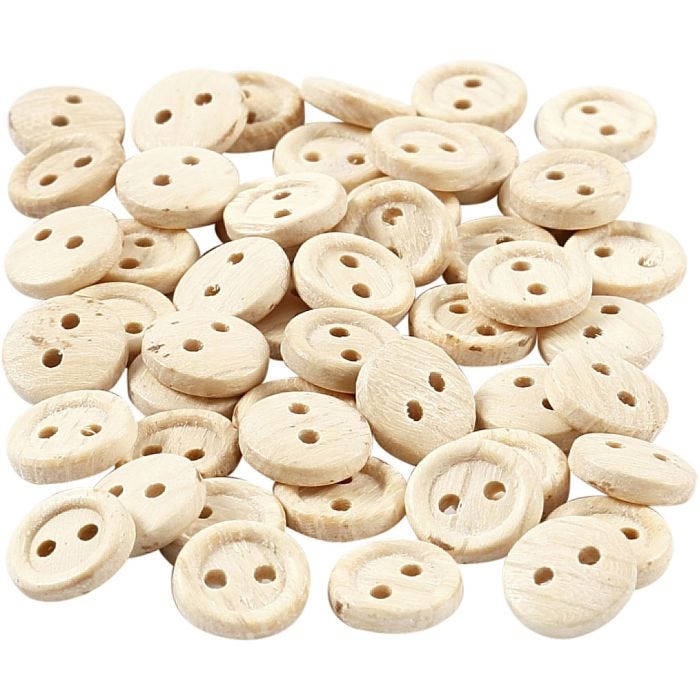 Boutons en bois, d 8 mm, 2 trous, 50 pièces/ 1 Pq.