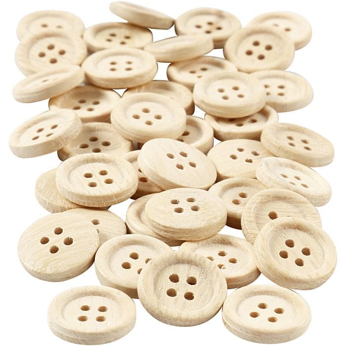 Boutons en bois, d 18 mm, 4 trous, 40 pièces/ 1 Pq.