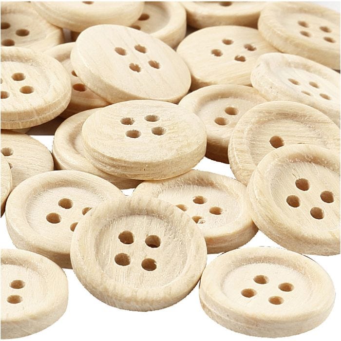 Boutons en bois, d 23 mm, 4 trous, 30 pièces/ 1 Pq.